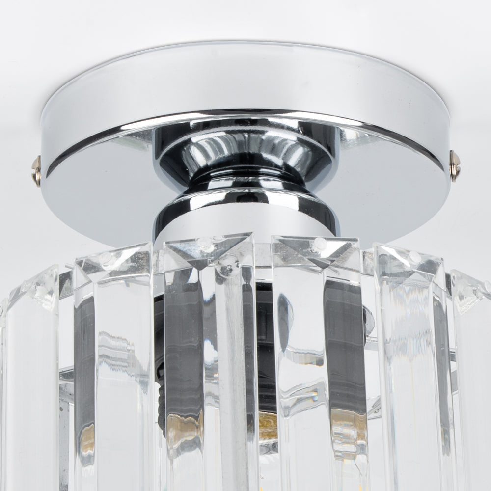 Square Brass Ceiling Light with Crystal Glass Cover – Modern Flush Mount Fixture for Bedroom, Hallway, Living Room & Home Office – E27