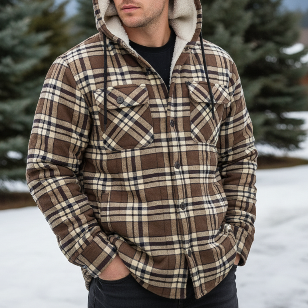 Hooded Flannel Shirt Jacket with Quilted Lining for Men – Thermal Button-Up Shacket for Fall & Winter