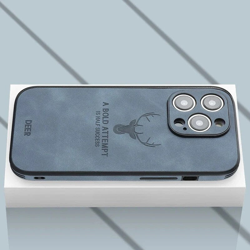 Genuine Suede iPhone Case with Camera Protection & Shock-Absorbing Silicone Liner for iPhone 12-17