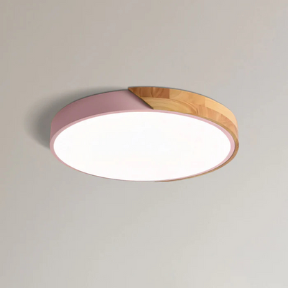 Round Wood Ceiling Light Fixture | Modern Scandinavian LED Flush Mount for Bedroom Living Room Kitchen