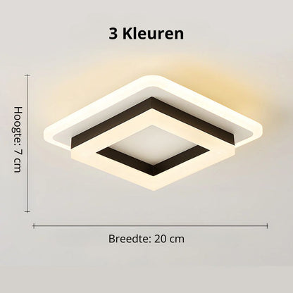 Square Flush Mount LED Ceiling Light 1920 Lumens for Bedroom Hallway Living Room Modern Geometric Low Profile Black White Layered Design Con
