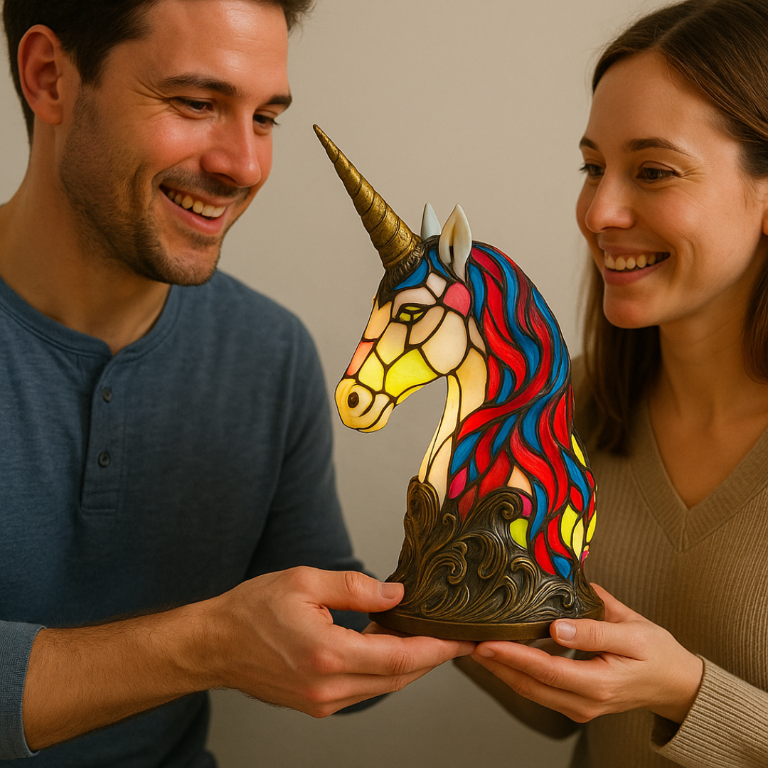 Handcrafted Unicorn Night Light Lamp with Warm Glow for Kids Rooms, Nursery, Bedside Table Decor - Whimsical Fantasy Animal Desk Lamp Gift f