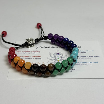 Natural Stone Chakra Bracelet – Adjustable Braided Cord Design for Men & Women, Lightweight & Colorful