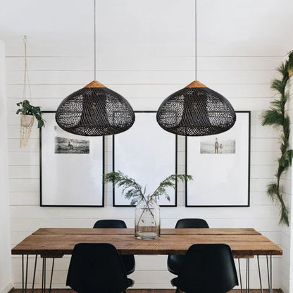 Woven Rattan Ceiling Light Fixture E26 Natural Boho Hanging Lamp for Dining Kitchen Island Bedroom Ambient Lighting Handcrafted Organic Text