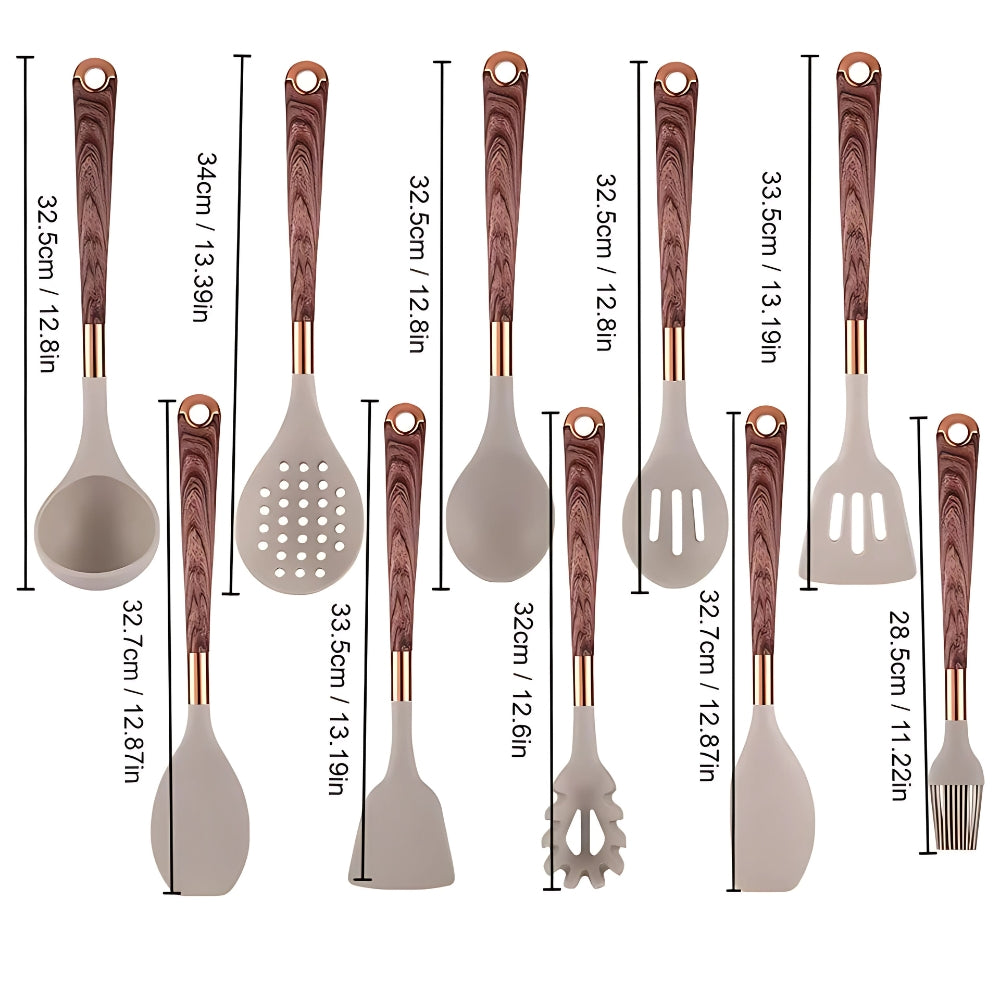 Silicone Kitchen Utensil Set – 10-Piece Heat-Resistant Tool Collection with Ergonomic Handles for Cooking, Baking, Stirring, Flipping