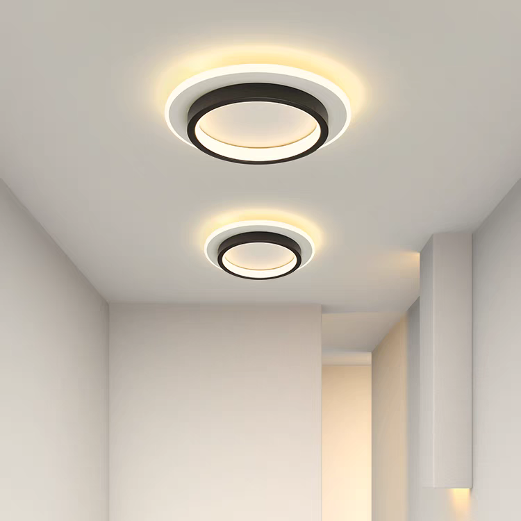 9.4 in Round LED Flush Mount Light with Ring Glow Effect for Hallways Bedrooms Entryways Modern Low-Profile Fixture Aluminum Acrylic