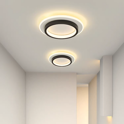 9.4 in Round LED Flush Mount Light with Ring Glow Effect for Hallways Bedrooms Entryways Modern Low-Profile Fixture Aluminum Acrylic
