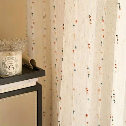 Sheer Voile Window Panel with Embroidered Rainbow Arcs – Playful Light-Filtering Drape for Kids Room, Nursery, Living Space & Balcony