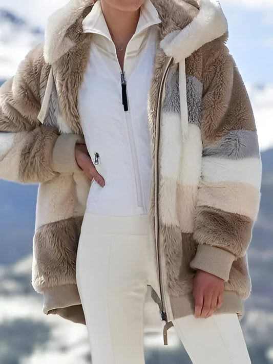 Veste d'hiver oversize à capuche pour femme avec doublure en polaire et poches latérales pour temps froid