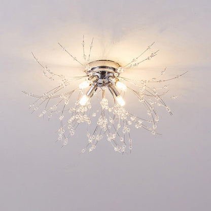 Plafonnier encastré au design pissenlit en cristal – Luminaire de 16 po doré et argenté pour chambre, couloir, salle de bain