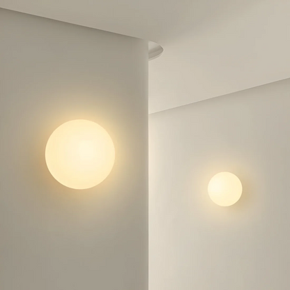 Glass Wall Sconce with Warm LED Light – Round Modern Minimalist Globe Fixture for Bedroom, Living Room, Kitchen & Hallway Lighting