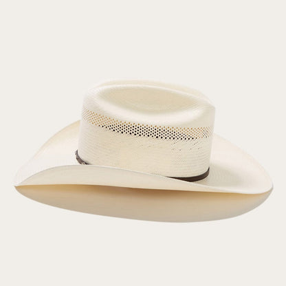 Woven Straw Western Hat with Leather Band – Ventilated Cattleman Crown for Men & Women