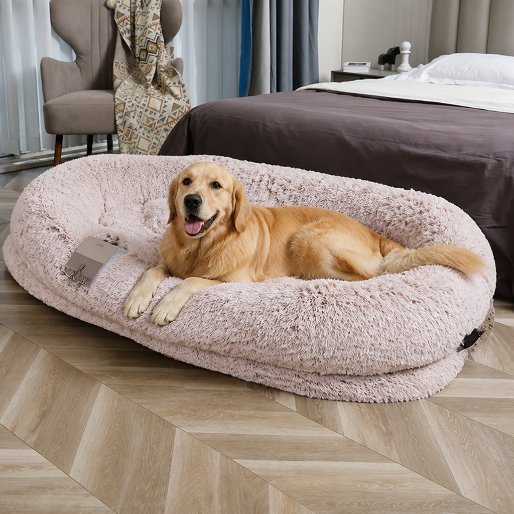 Lit pour humain façon canapé pour chien Ortekor, orthopédique et en fausse fourrure lavable (housse amovible)