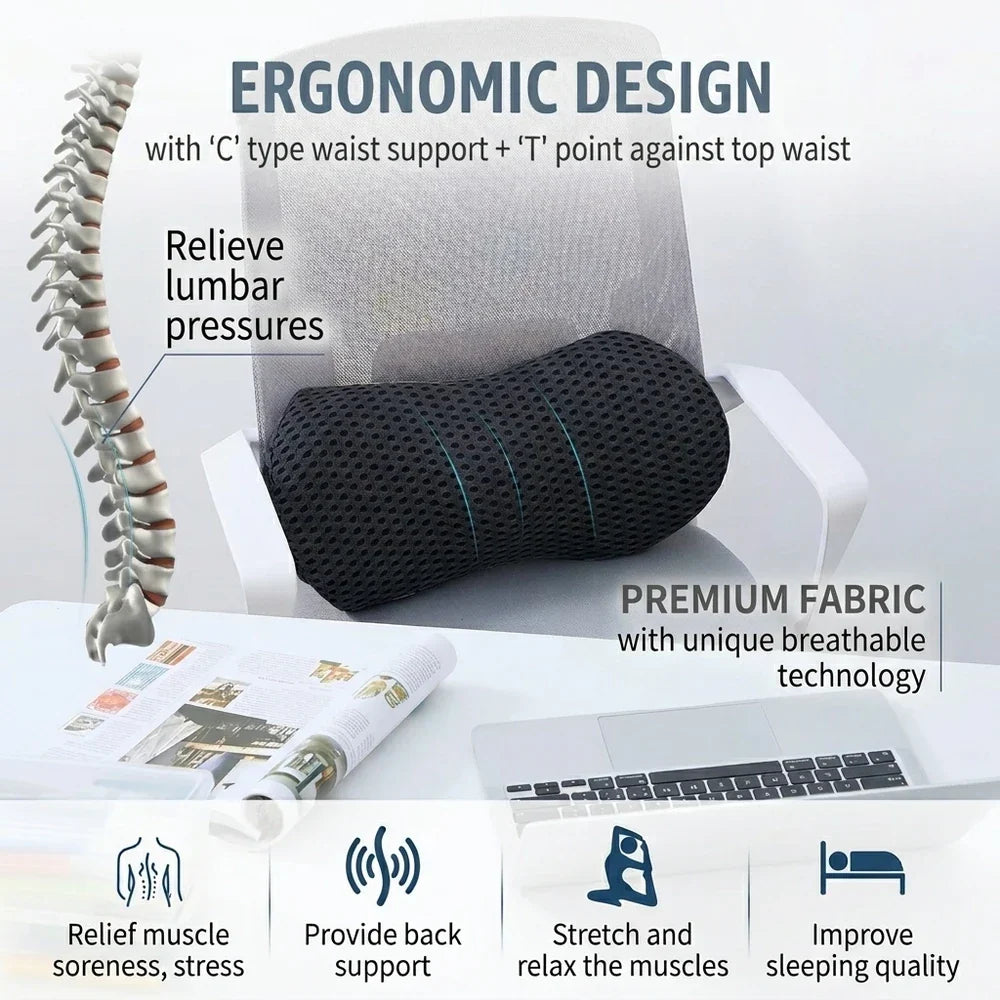 Coussin de soutien lombaire, contour ergonomique, soulagement des douleurs dorsales