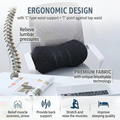 Coussin de soutien lombaire, contour ergonomique, soulagement des douleurs dorsales