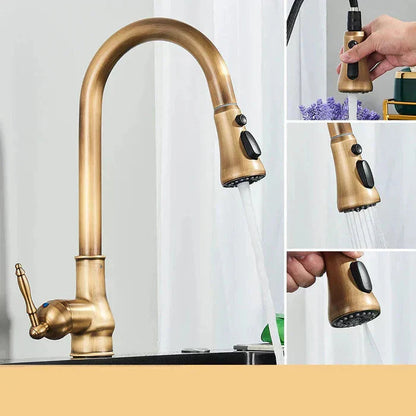 Vintage Brass Kitchen Faucet | Swiveling Spout | Single Lever Control | BrassArc