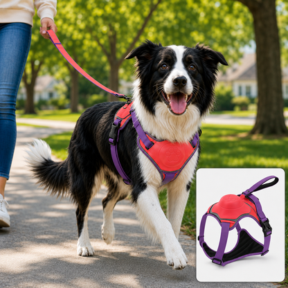 Ortekor No-Pull Reflective Dog Harness with Built-In Retractable Leash for Safer Daily Walks