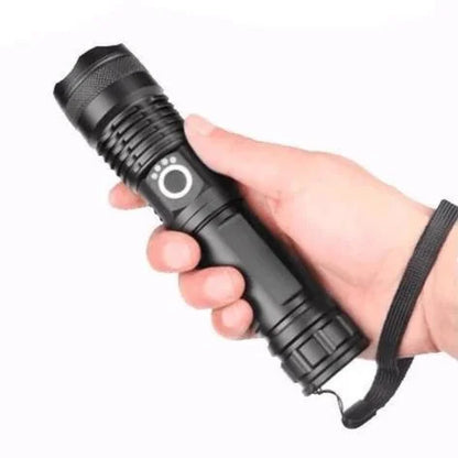 Rechargeable LED Tactical Flashlight USB Zoom Adjustable 90000 Lumen Handheld Torch for Camping Hiking Emergency