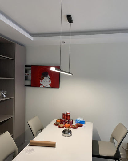 Suspended LED Strip Fixture for Countertop Islands – Dimmable Metal Bar Light with Remote in Matte or Gloss White – 39 to 102 in Adjustable