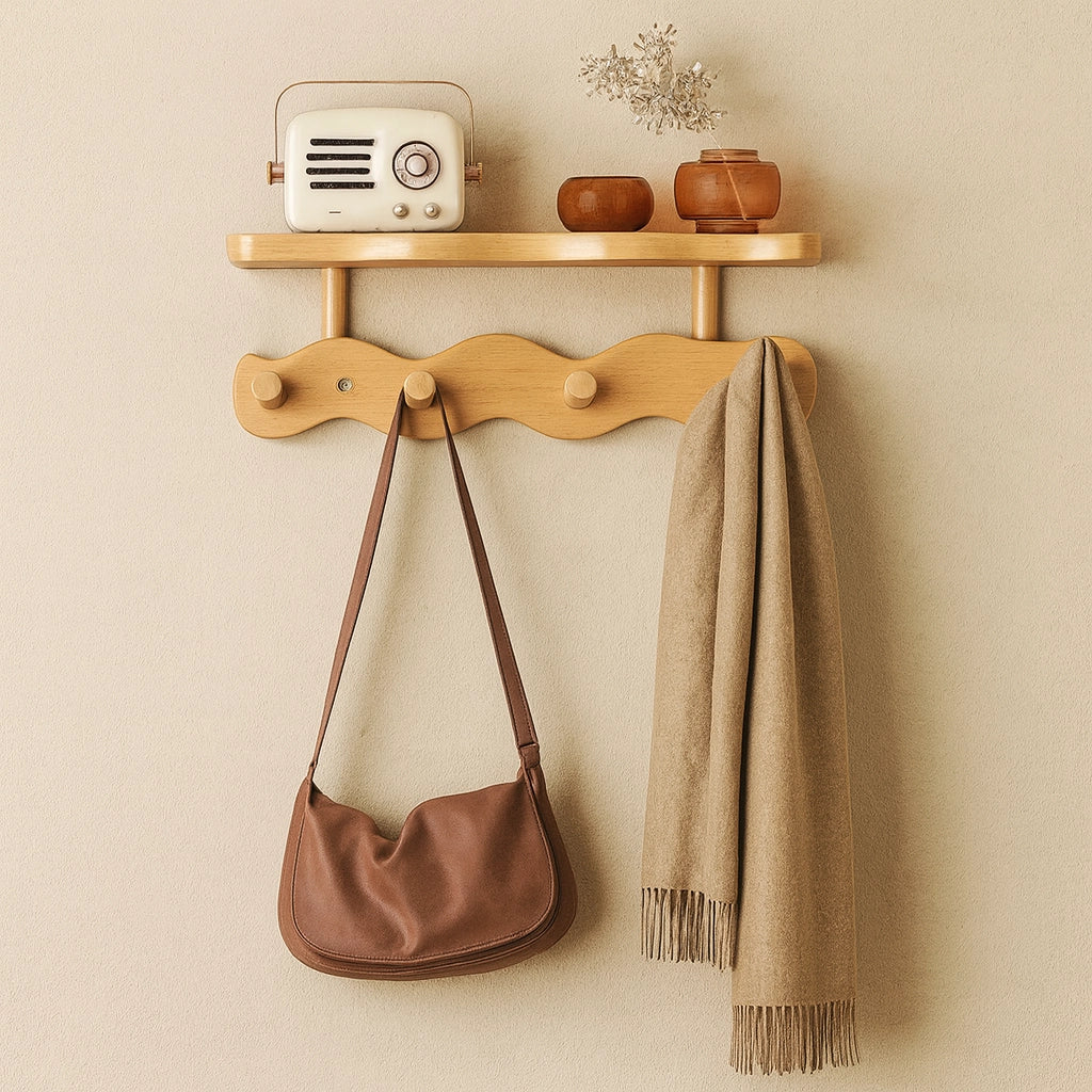 Ripple Collection | Wall Mounted Coat Rack with Shelf & Hooks | Stylish Storage Solution for Organized Entryways