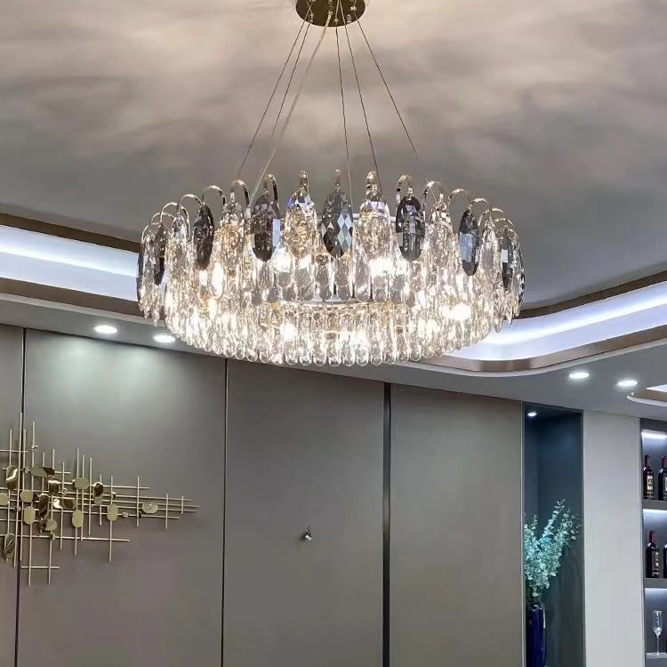 Dimmable Crystal Chandelier for Dining Room & Living Room – Adjustable Chain, Faceted Prisms, Multiple Sizes – Round & Rectangle