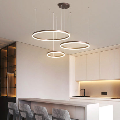 Multi-Ring LED Ceiling Light Fixture Adjustable Height Metal & Acrylic for Dining Room Bedroom Kitchen Modern Hanging Lamp Indoor Lighting D