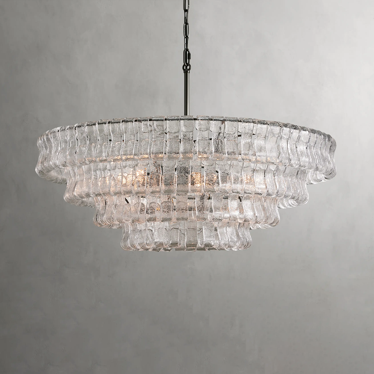 Textured Glass Round Chandelier with Curved Panels in Metallic Finish for Dining Room & Living Room | 24 to 60 Inch