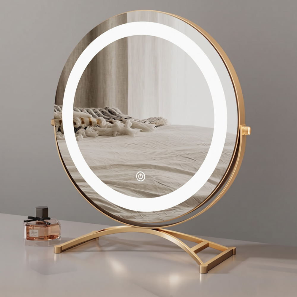 Elegant Touch | Lighted Makeup Mirror with 360° Rotation & Tri-Tone Lighting | Cordless Design for Versatile Grooming