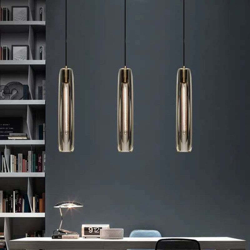 Glass Cylinder Hanging Light Fixture 15 Inch Height Adjustable Drop Ceiling Lamp for Dining Room Bedroom Living Room Contemporary Minimalist