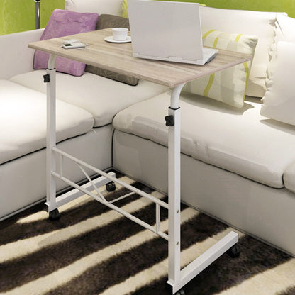 Rolling Laptop Desk with Adjustable Height 27.5-34.5 Inches Steel Frame Wood Top Mobile Workstation for Bedroom Sofa Home Office Compact Com