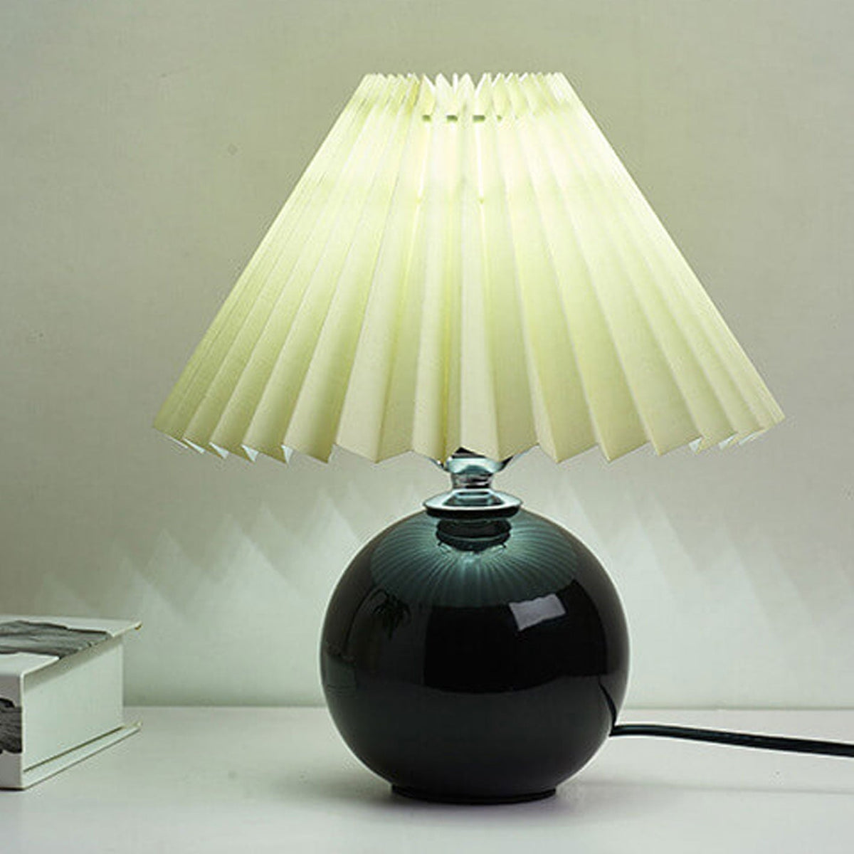 Ceramic Table Lamp with Fabric Shade – Modern Accent Lighting for Bedroom, Living Room & Home Office