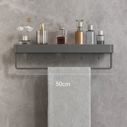 Metal Bathroom Organizer Shelf Gray 12-Inch Shower Caddy Wall-Mount Storage Rack for Shampoo Toiletries & Towels Space-Saving Modern Design