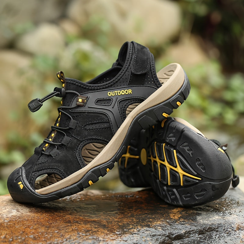 Men's Closed-Toe Sport Sandals with Elastic Strap – Breathable Rubber Sole Hiking Sandals for Summer Outdoor Adventures