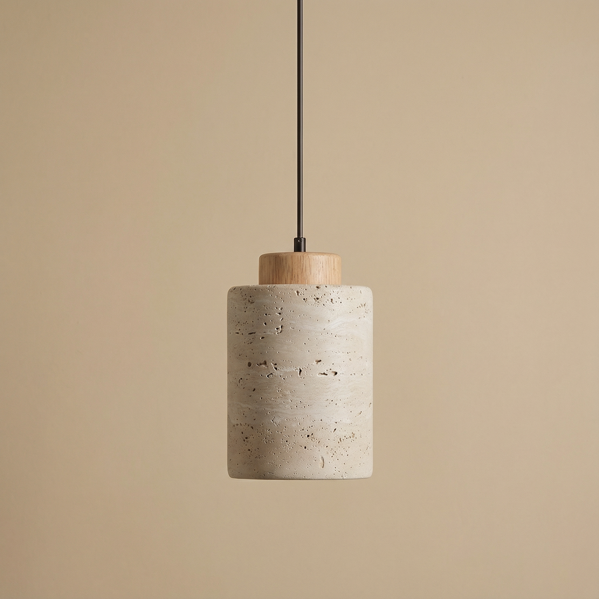 Textured Stone Shade Hanging Light with Natural Grain Finish for Kitchen Island Dining Room Modern Minimalist Ceiling Fixture