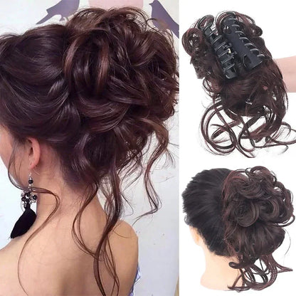 Clip-In Messy Bun Hair Extension with Curly Texture for Women, Synthetic Updo Hairpiece for Everyday & Special Events
