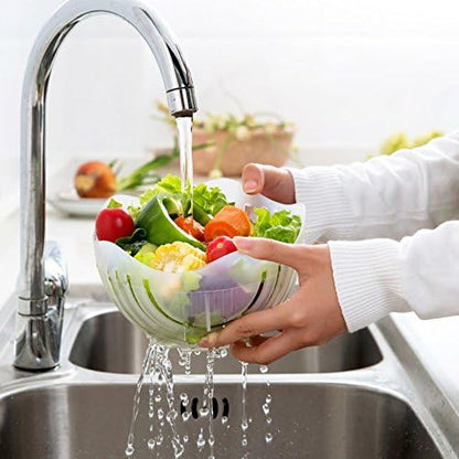 Vegetable Chopper Bowl with Built-In Blade Strainer for Quick Meal Prep Kitchen Salad Maker Dual Function Cutting and Draining