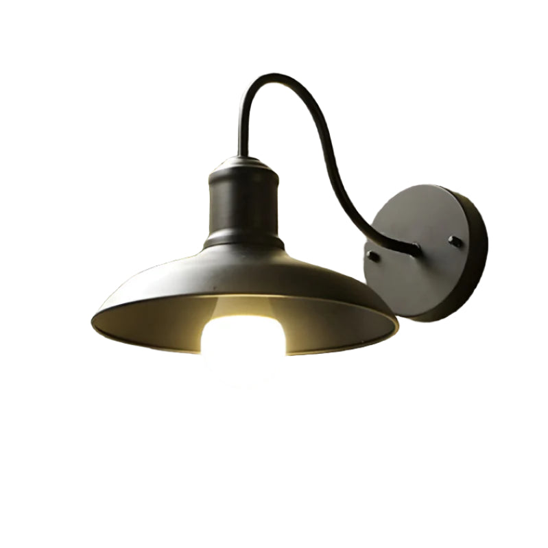 Exterior Iron Sconce Fixture 15 in Black Downlight Bowl Shade for Front Door Patio Walkway Farmhouse Vintage
