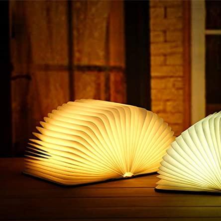 Rechargeable LED Book Light – Wooden Folding Accent Lamp for Reading Nook, Bedroom Nightstand & Home Decor