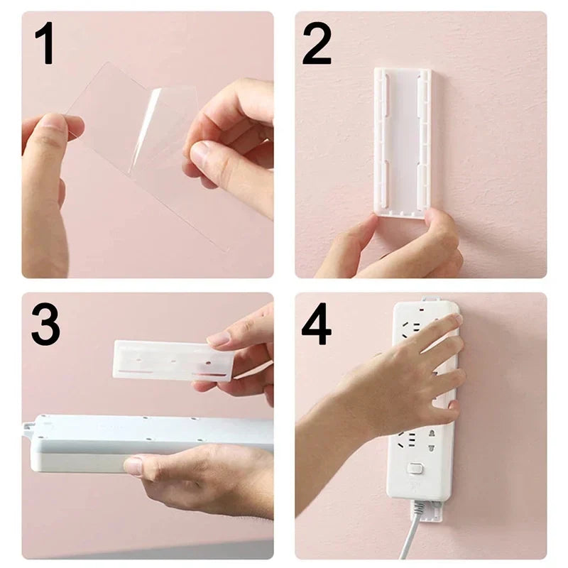 Wall-Mount Adhesive Holders for Power Strips & Routers - Peel & Stick Cable Organizer Clips - Set of 10 for Home Office & Kitchen