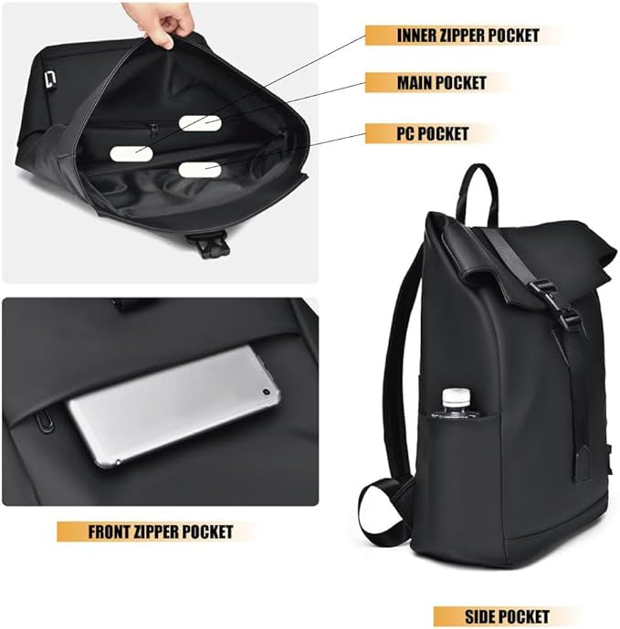 Sac à dos de banlieue avec port de charge USB - Sacoche d'ordinateur portable imperméable pour le travail, les voyages et l'école - Bretelles ergonomiques rembourrées et compartiments multiples