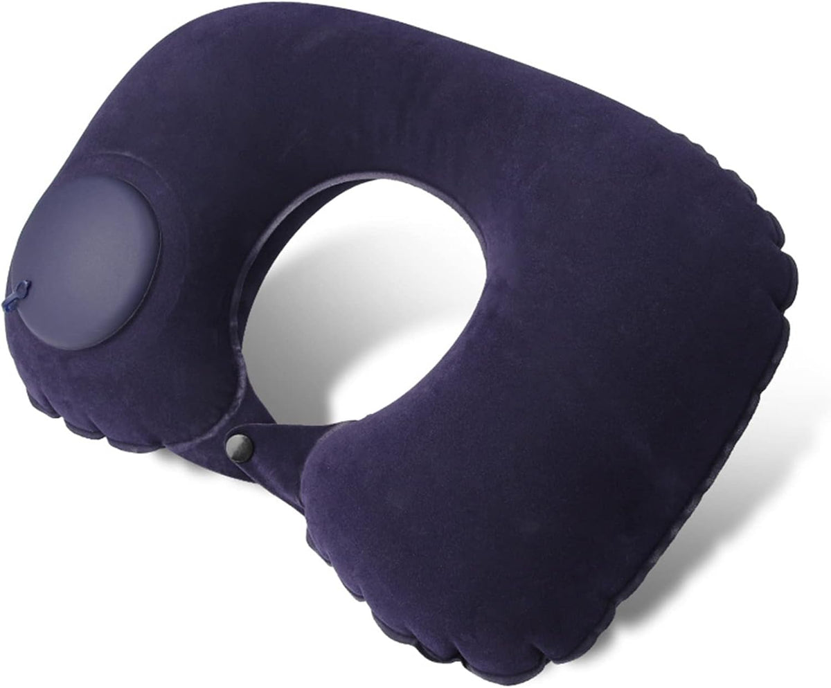 Inflatable Neck Travel Pillow with Built-In Hand Pump for Airplane, Car & Train Trips | Waterproof Ergonomic Support | Compact Portable Desi