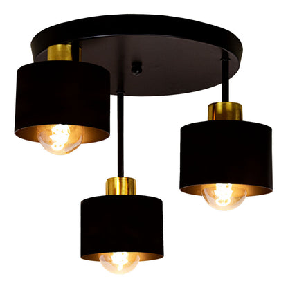 Three-Light Flush Mount Fixture Steel 12-Inch Black Gold Ceiling Lamp E27 for Dining Room Bedroom Hallway Modern Industrial Home Lighting