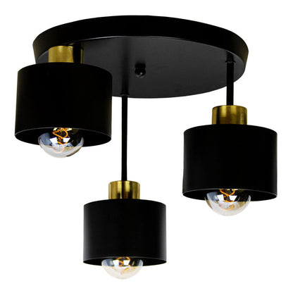 Three-Light Flush Mount Fixture Steel 12-Inch Black Gold Ceiling Lamp E27 for Dining Room Bedroom Hallway Modern Industrial Home Lighting
