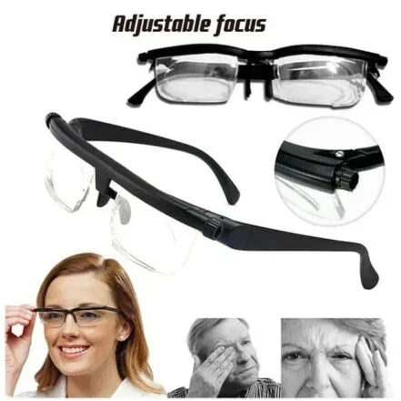 Dial-Adjustable Reading Glasses with Variable Focus Lenses for Near and Far Vision Clarity