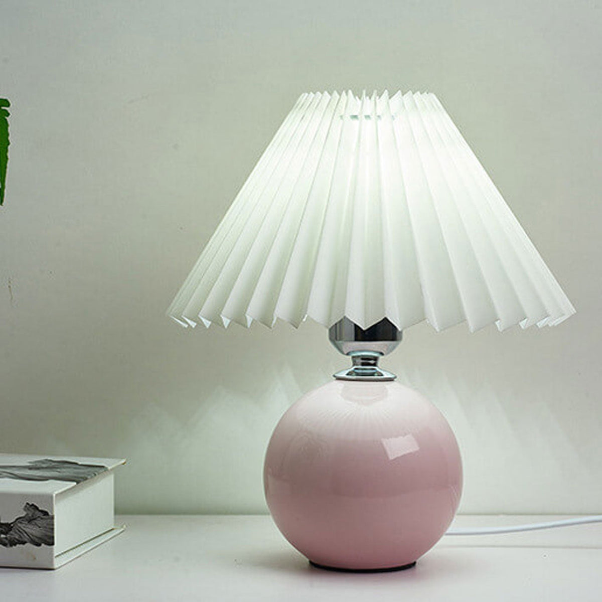 Ceramic Accent Lamp with Fabric Shade 11x9.5 in E26 Socket for Nightstand Desk Study Room Reading Light Modern Home Decor
