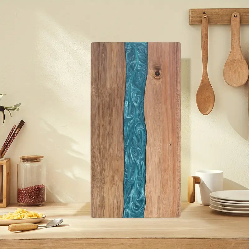 Acacia Wood Serving Board with Blue Resin River Design 18x9 Inch Charcuterie Platter Butcher Block Cutting Surface for Cheese Meat Bread