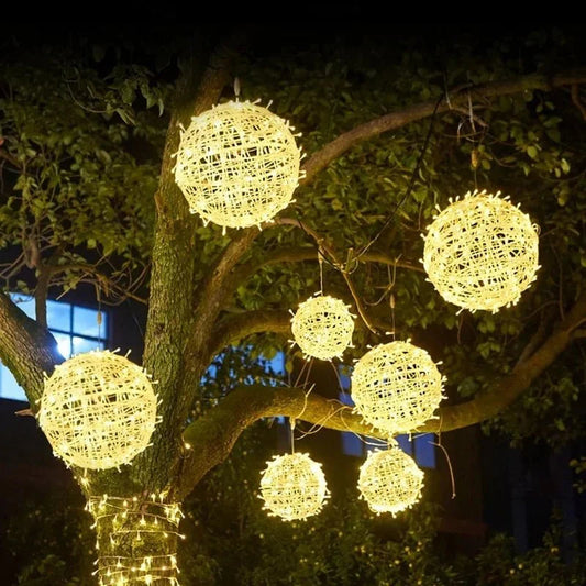 Woven LED Globe Light 8 Inch Weatherproof Hanging Outdoor Sphere for Patio Yard Deck Party String Linkable Ambient Glow
