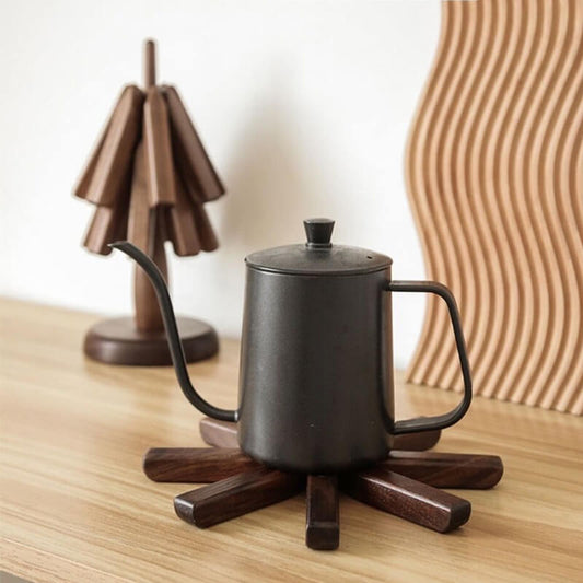 Protège-plats en bois pour casseroles et poêles chaudes — Support pliable en noyer au design inspiré des arbres pour tables de cuisine, comptoirs et salles à manger