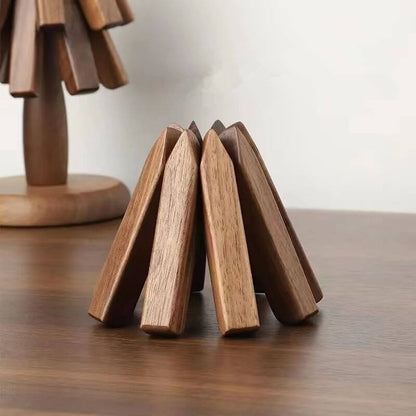 Wooden Heat Protector for Hot Pans & Pots — Walnut Folding Stand with Tree-Inspired Shape for Kitchen Tables, Countertops & Dining Rooms
