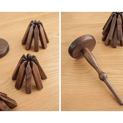 Wooden Heat Protector for Hot Pans & Pots — Walnut Folding Stand with Tree-Inspired Shape for Kitchen Tables, Countertops & Dining Rooms